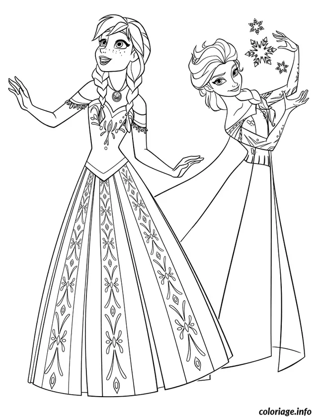 Coloriage Reine des neiges anna et elsa princesse - Princesse à imprimer