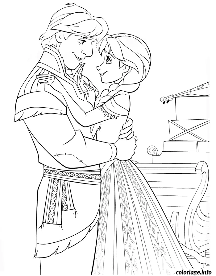 Frozen Anna and Kristoff Love Scene coloring page to print