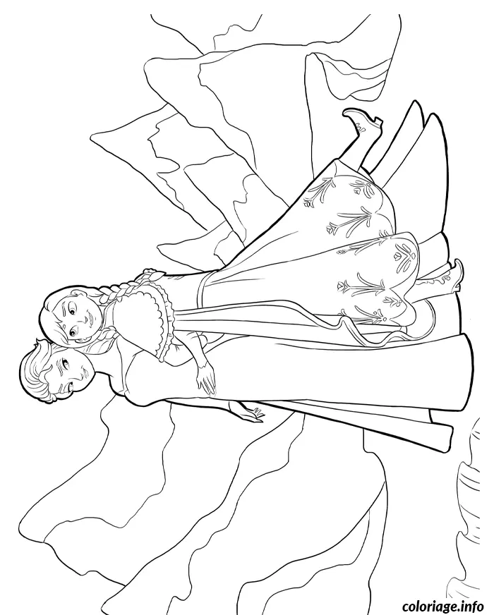 Coloriage Reine des neiges anna et elsa dans les montagnes - Elsa à imprimer