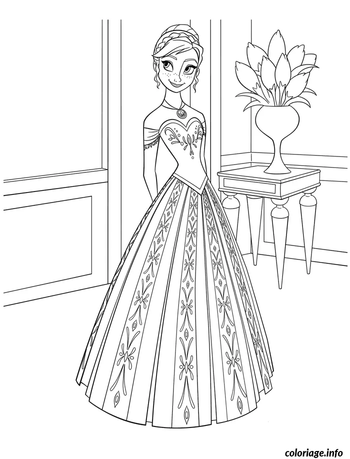 Coloriage Reine des neiges elsa disney belle robe - Elsa à imprimer