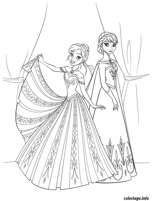 Coloriage Reine des neiges princesse anna elsa dessin - Princesse à imprimer
