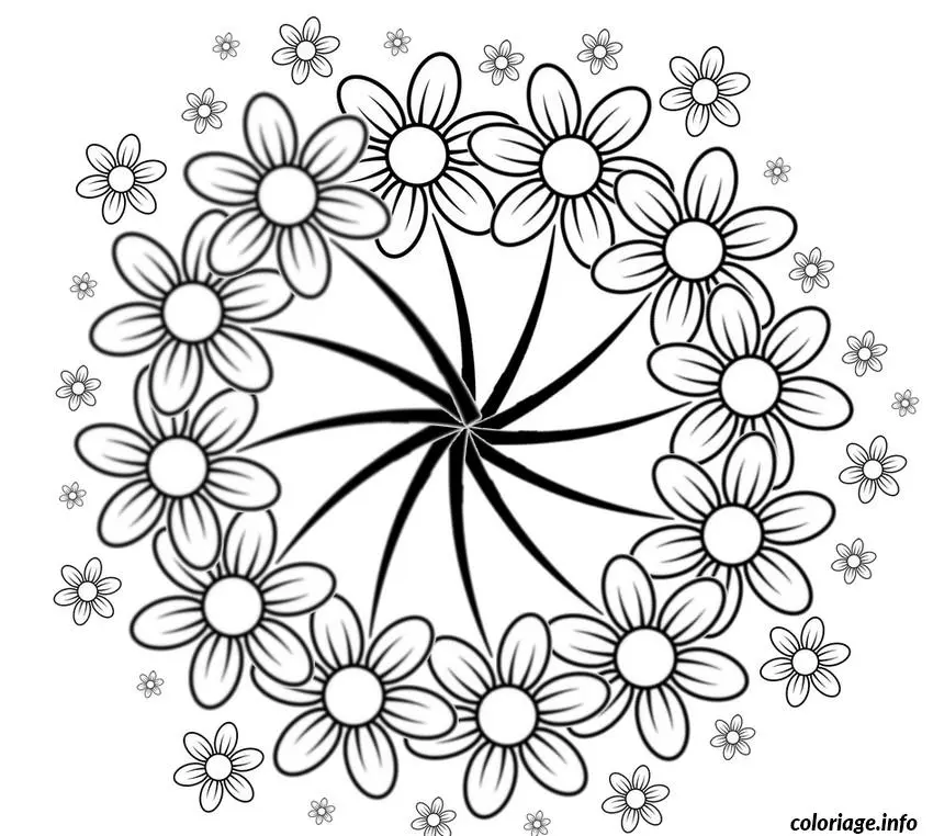 Coloriage Mandala zen relaxant aux détails floraux - Adulte à imprimer