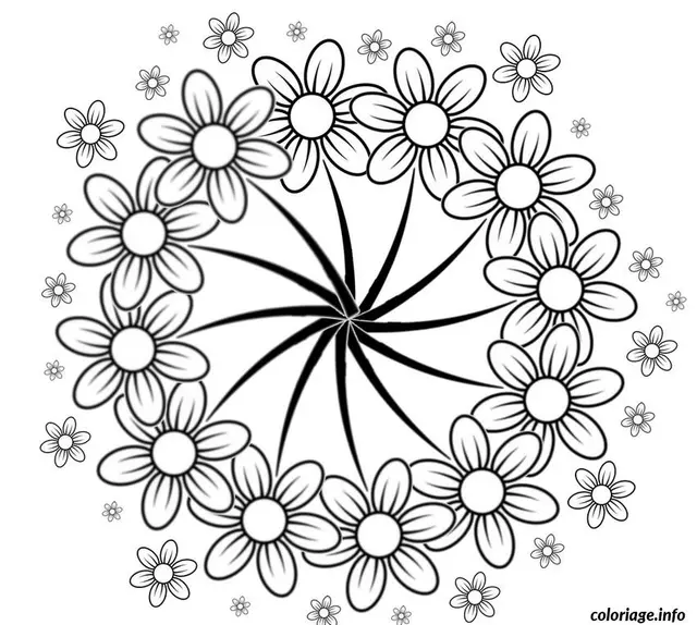 Coloriage Mandala zen relaxant aux détails floraux - Adulte à imprimer