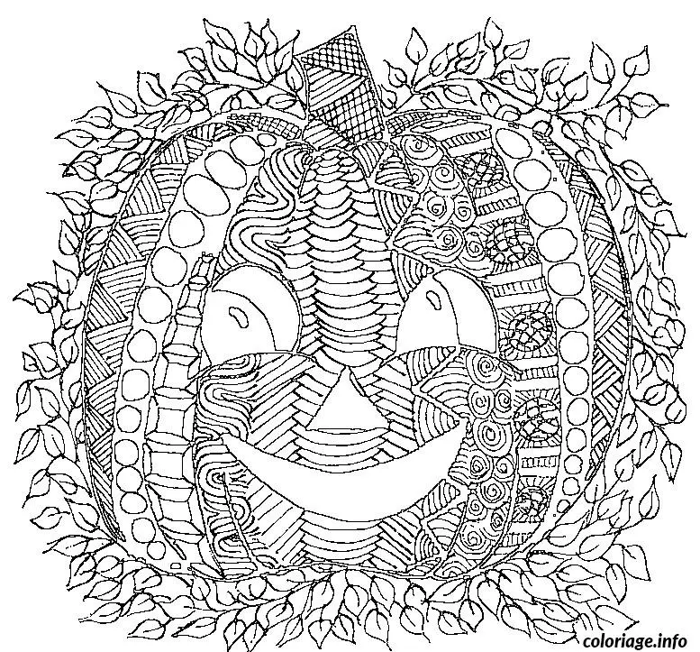 Coloriage Visage souriant entouré de feuillages - Adulte à imprimer