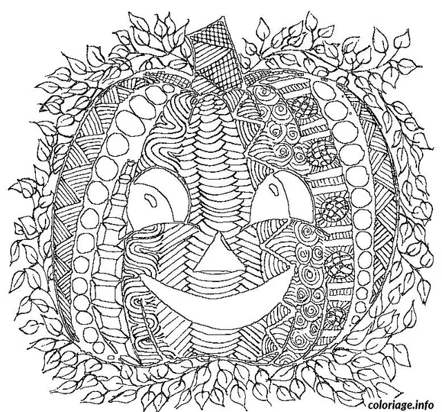Coloriage Visage souriant entouré de feuillages - Adulte à imprimer