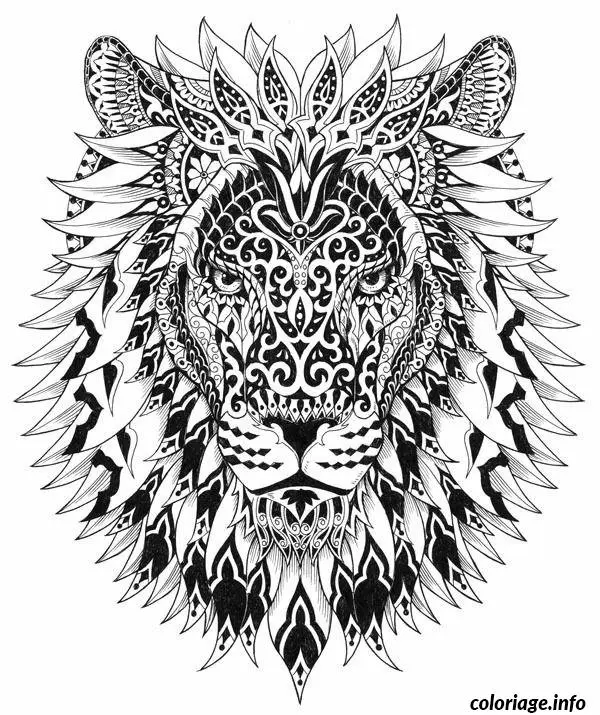 Coloriage Difficile adulte lion - Difficile à imprimer