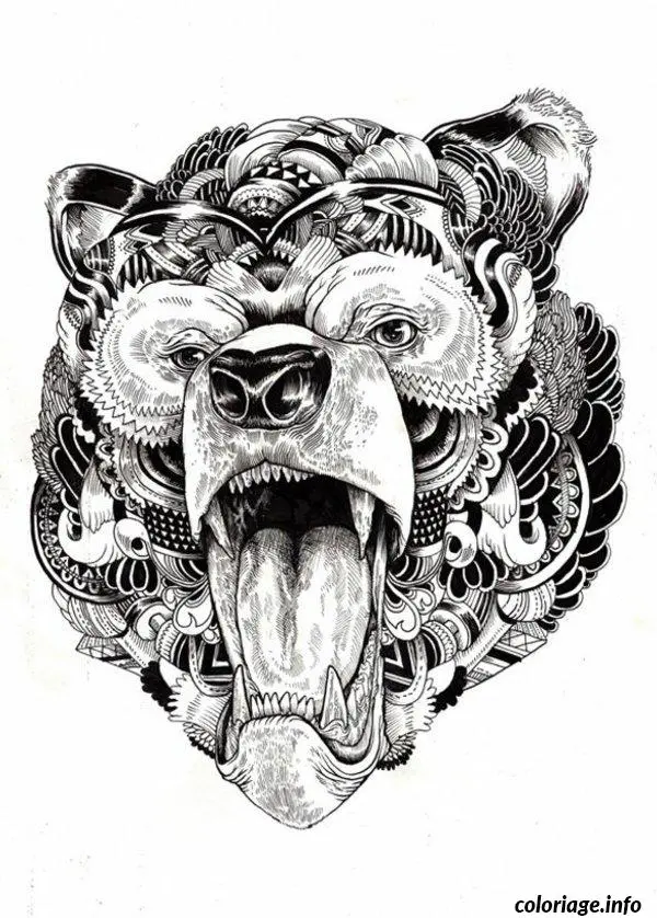 Coloriage Difficile adulte ours mandala - Difficile à imprimer