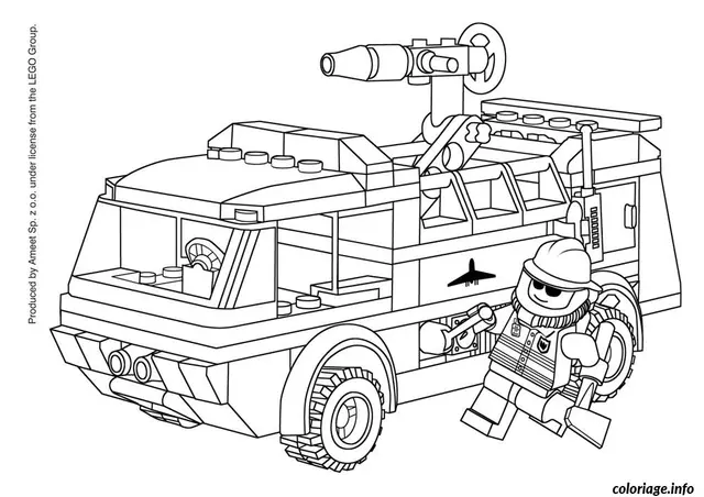 Coloriage Soldat LEGO et camion militaire armé - Dessin à imprimer