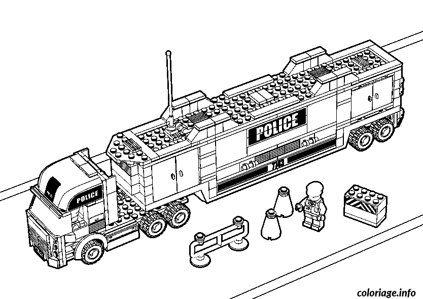 Coloriage Camion de police Lego avec accessoires - Dessin à imprimer