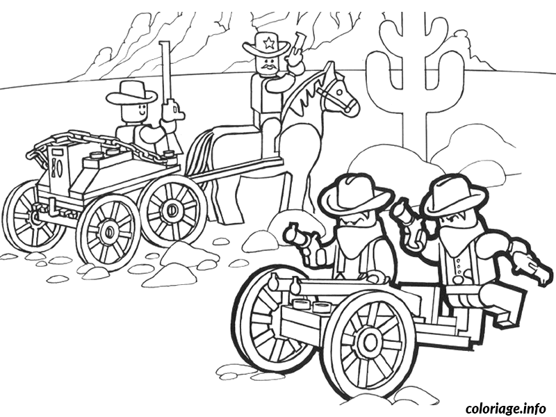 Coloriage Lego cowboys dans le désert sauvage - Dessin à imprimer