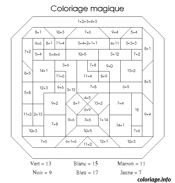Coloriage Addition magique niveau 25 énigme cachée - Magique addition à imprimer