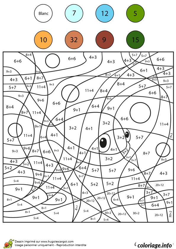 Coloriage Addition magique : révèle le dessin caché - Magique addition à imprimer