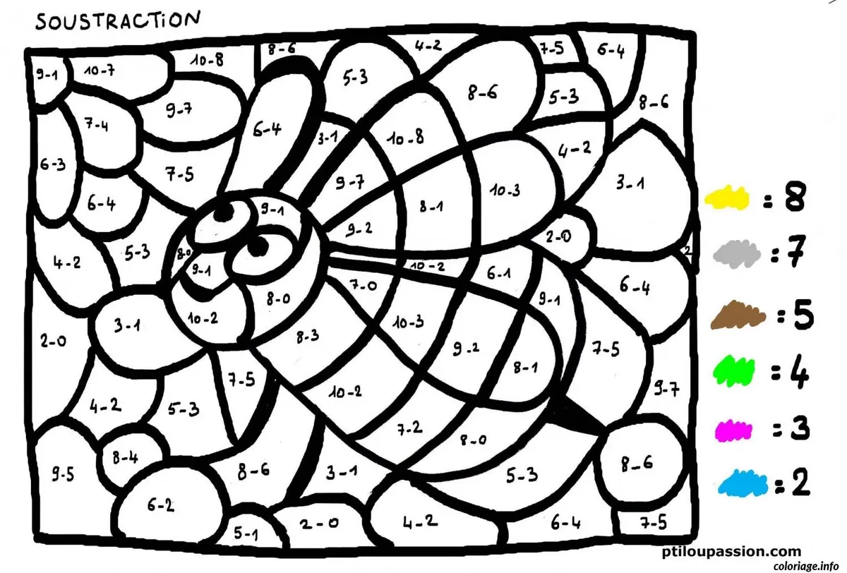 Discover the Picture by Solving the Problems coloring page to print