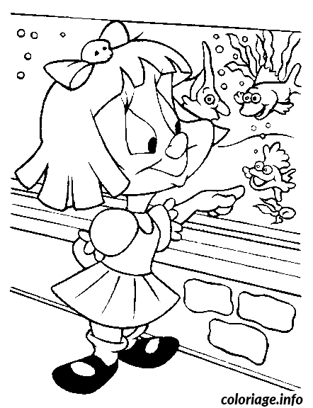 Coloriage Elmira regarde les poissons - Alice au pays des merveilles à imprimer