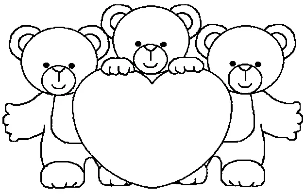 Coloriage 3 Nounours Cœur - Nounours à imprimer