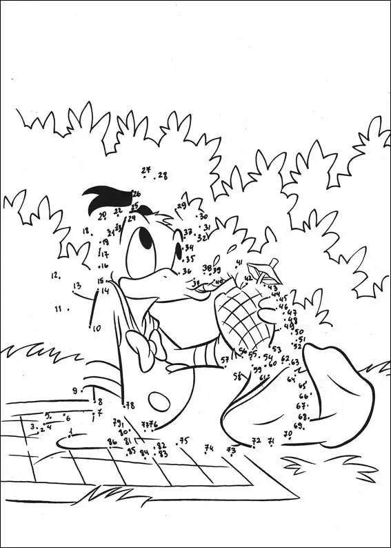 Coloriage Donald Duck à la plage avec Picsou - Points a relier à imprimer