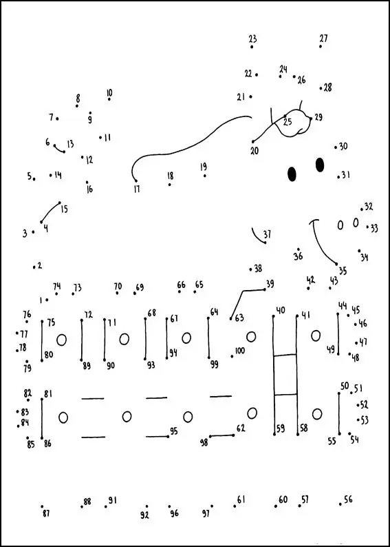 Coloriage Une girafe mangeant des feuilles - Points a relier à imprimer