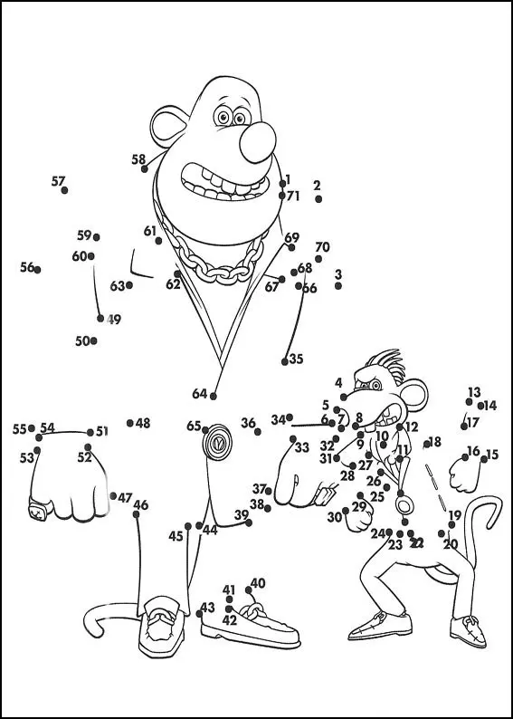 Coloriage Wallace et Gromit en costume élégant - Points a relier à imprimer