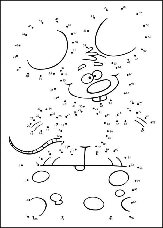 Coloriage Un monstre rigolo en voiture - Points a relier à imprimer