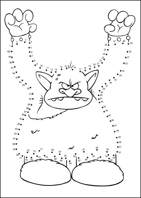 Coloriage Monstre rigolo aux grandes mains - Points a relier à imprimer