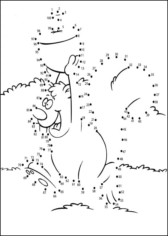 Coloriage Un homme et son éléphant se promènent - Points a relier à imprimer