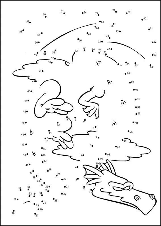 Coloriage Dragon crachant du feu - Points a relier à imprimer