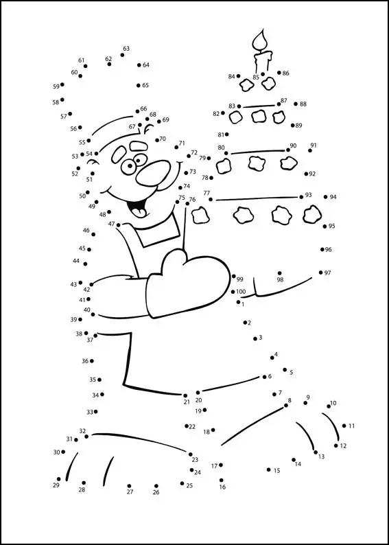 Coloriage Clown jonglant avec des carrés colorés - Points a relier à imprimer