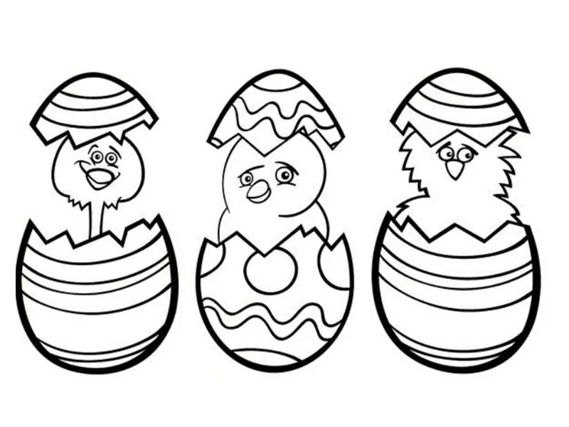 Coloriage 3 Poussins Pâques Facile - Pâques à imprimer