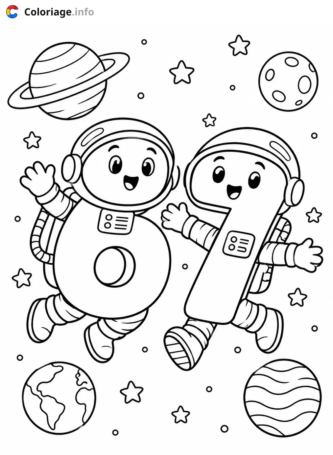 Coloriage 67 mème Deux astronautes dans l'espace - Mème 67 à imprimer