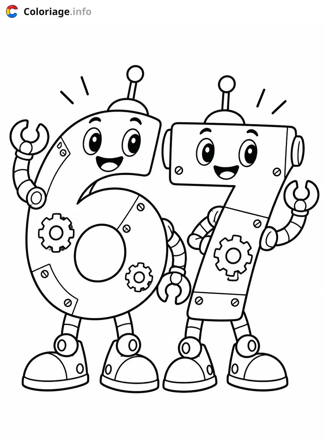 Coloriage 67 mème Deux robots amis heureux - Mème 67 à imprimer