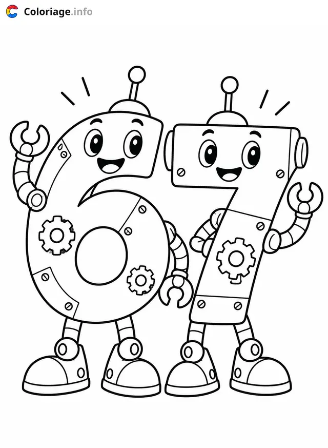 Ausmalbild Zwei glückliche Roboter-Freunde zum Ausdrucken