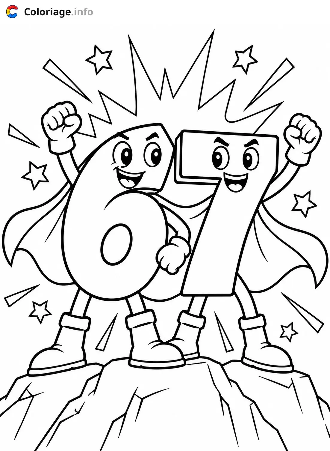 Coloriage 67 mème Deux super-héros célèbrent leur victoire - Mème 67 à imprimer