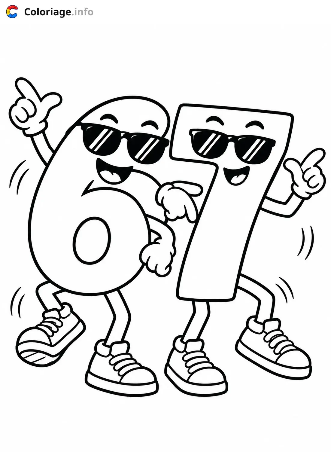 Coloriage 67 mème Les chiffres 67 en fête - Mème 67 à imprimer