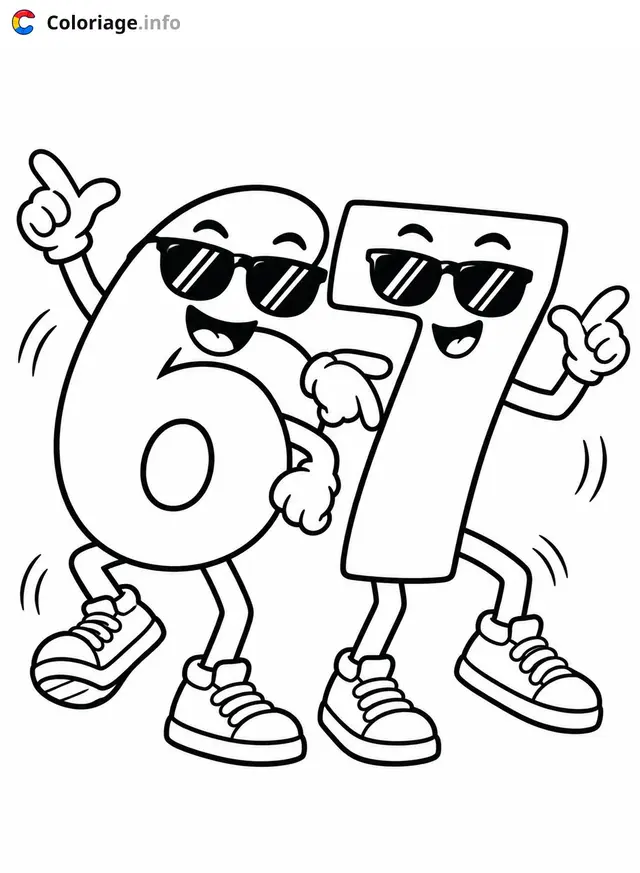 Ausmalbild Die Zahlen 67 im Partyfieber zum Ausdrucken
