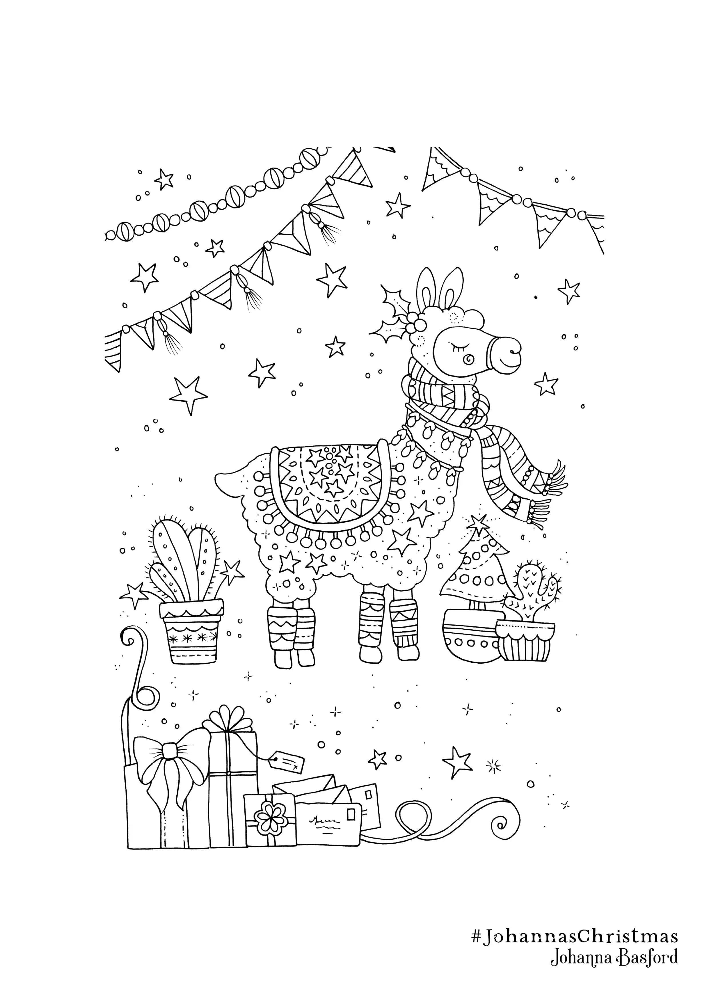 Coloriage Adulte Noël Llama Adulte Par Johanna Basford - Adulte par johanna basford à imprimer