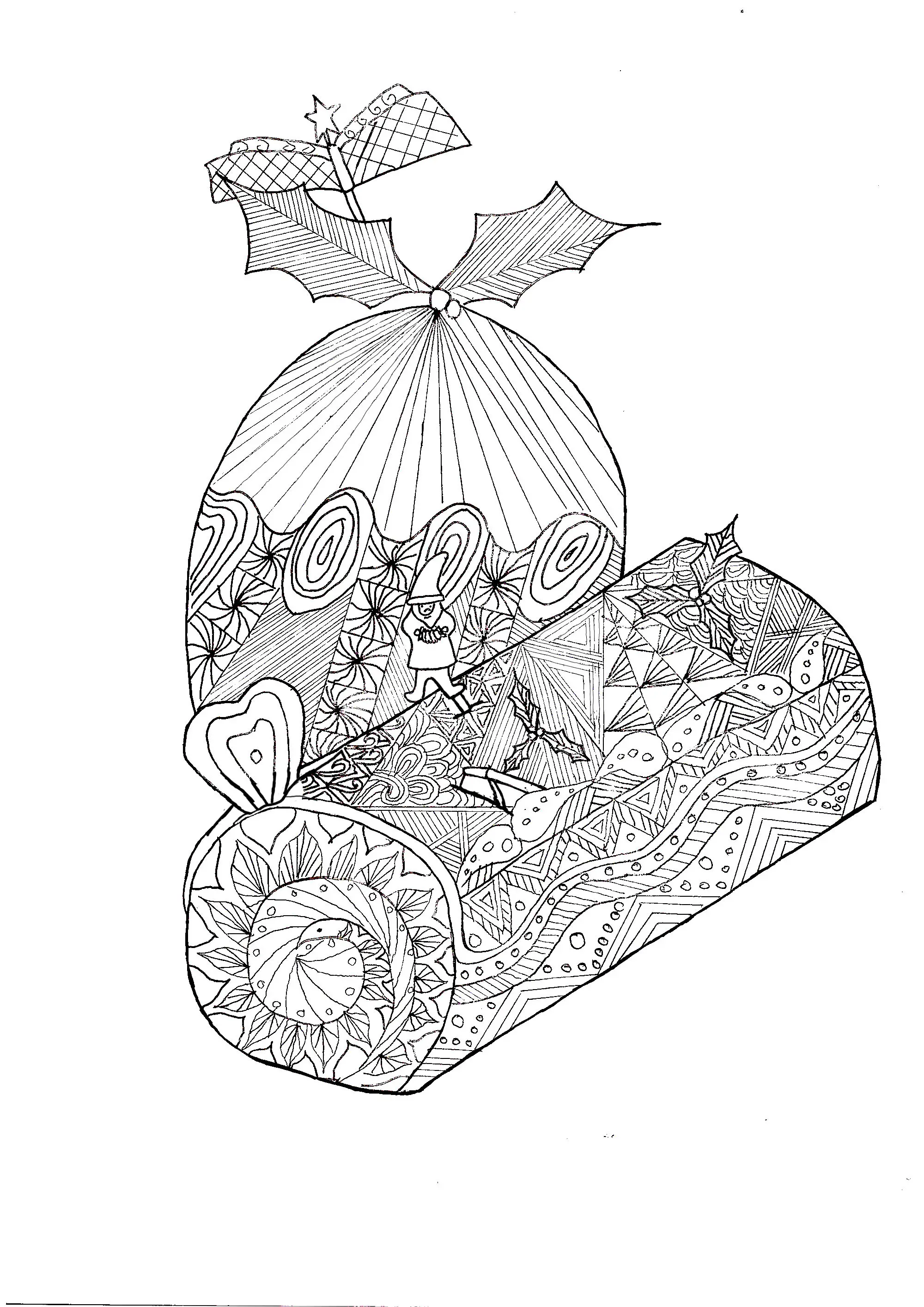 Coloriage Adulte Zentangle Buche Noël Par Krissy - Noël adulte à imprimer