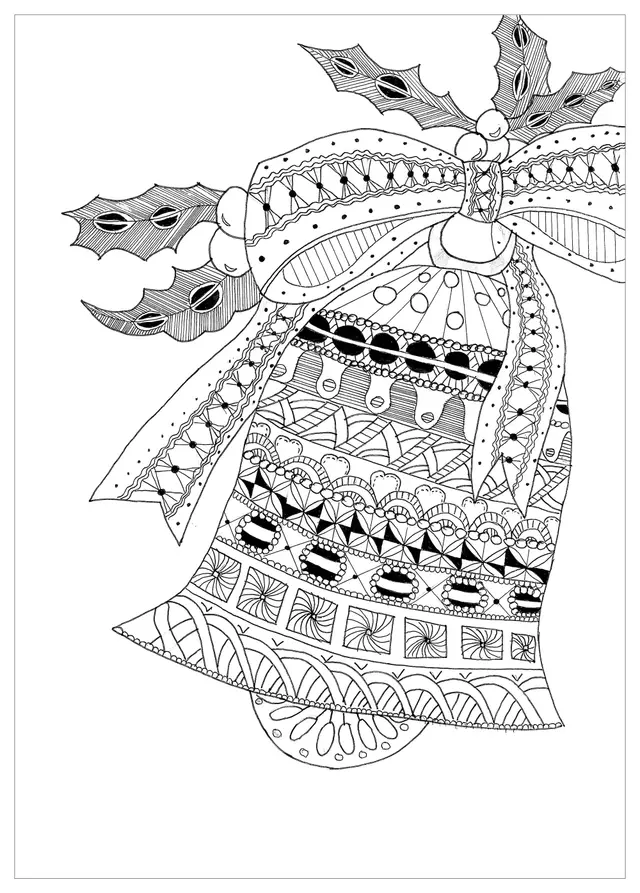 Coloriage Adulte Zentangle Cloche Noël - Noël adulte à imprimer