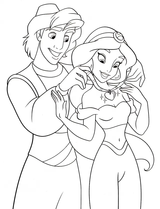 Coloriage Aladdin Offre Un Bijou Pour Jasmine - Jasmine à imprimer