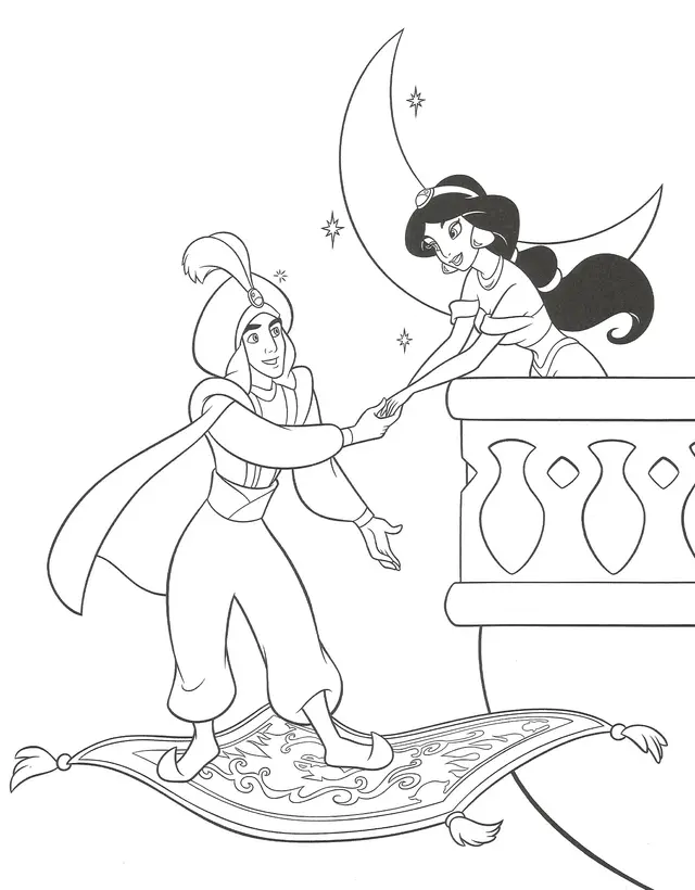Coloriage Aladin Vient Chercher Princesse Jasmine - Aladdin à imprimer