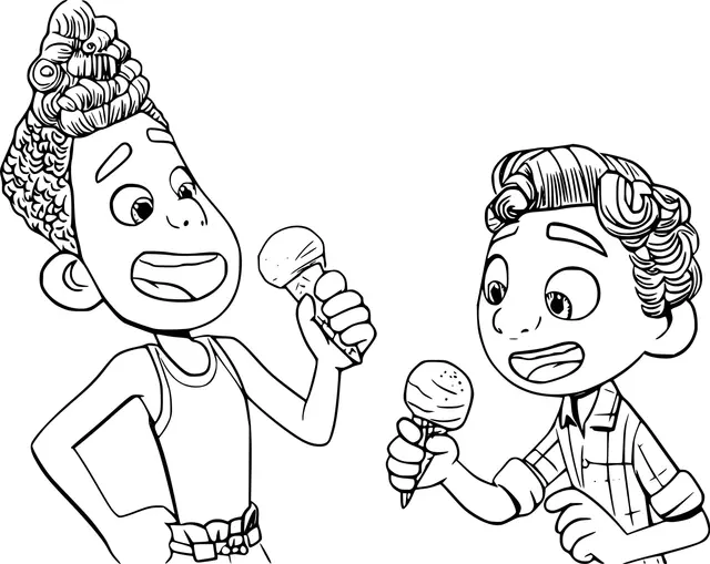 Desenho de Alberto e Luca Comendo Sorvete para colorir