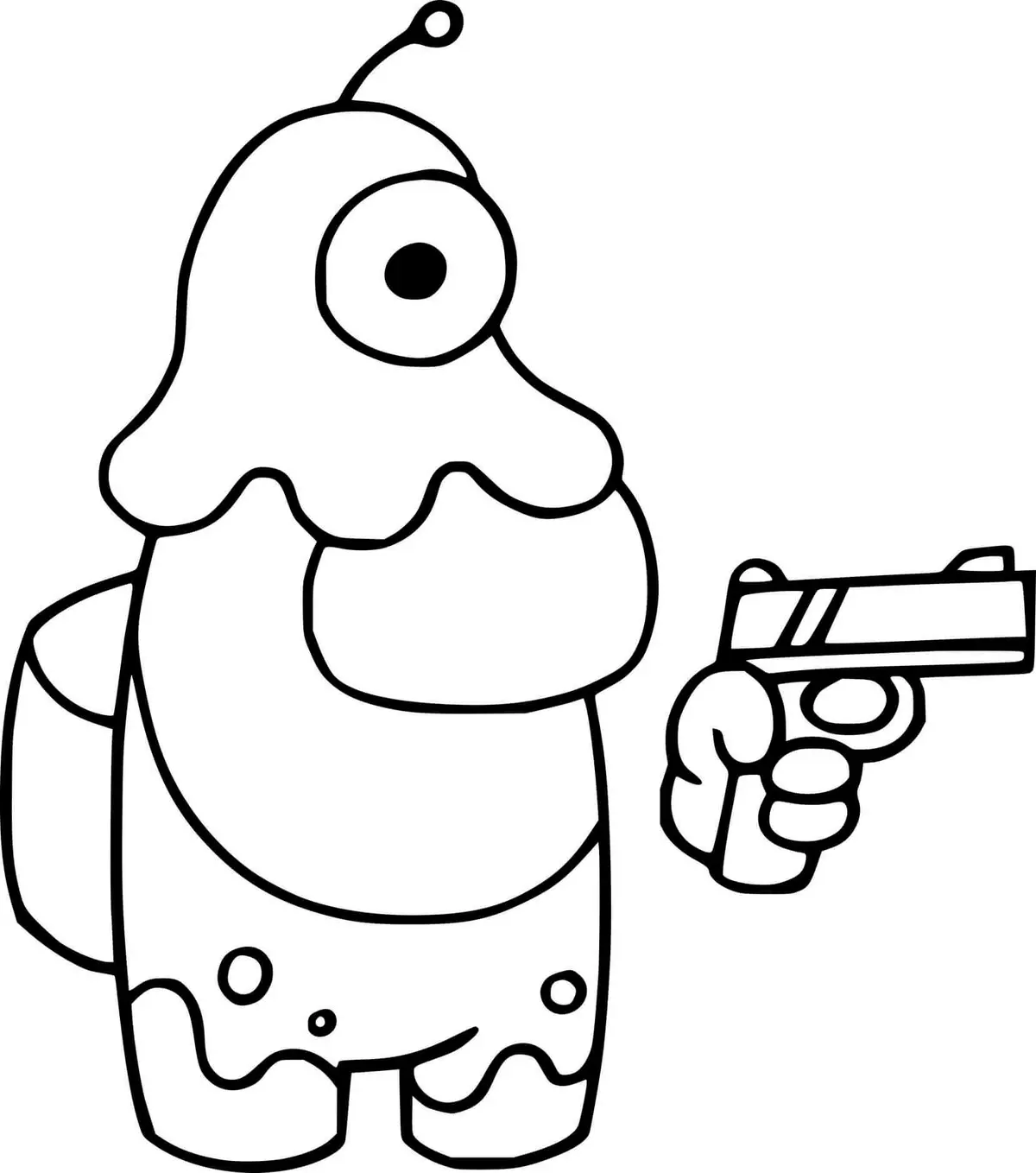 Kleurplaat Among Us Brain Slug met een pistool om te printen