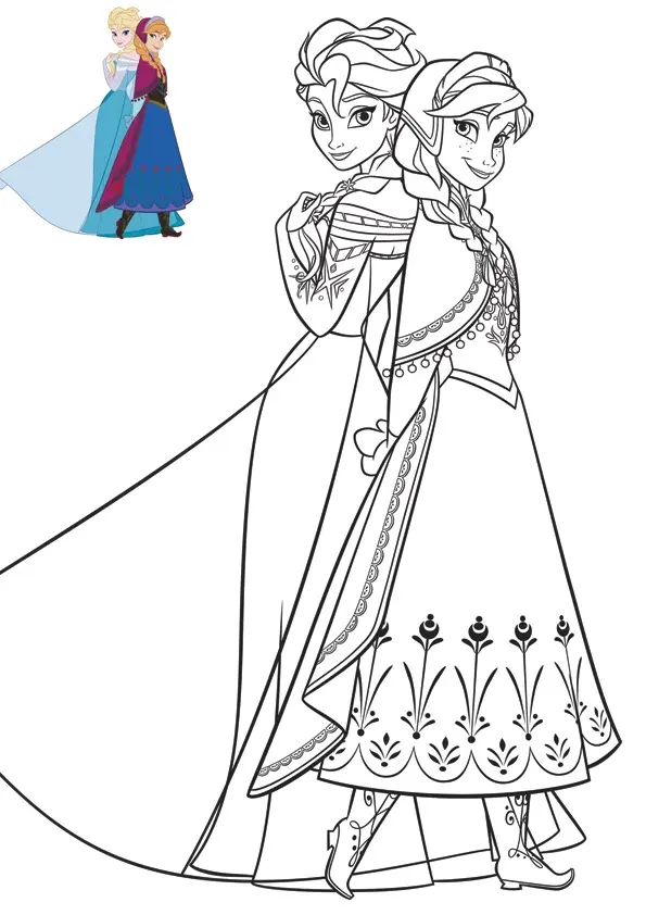 Coloriage Anna Elsa Les Courageuses Reines Des Neiges - Elsa à imprimer