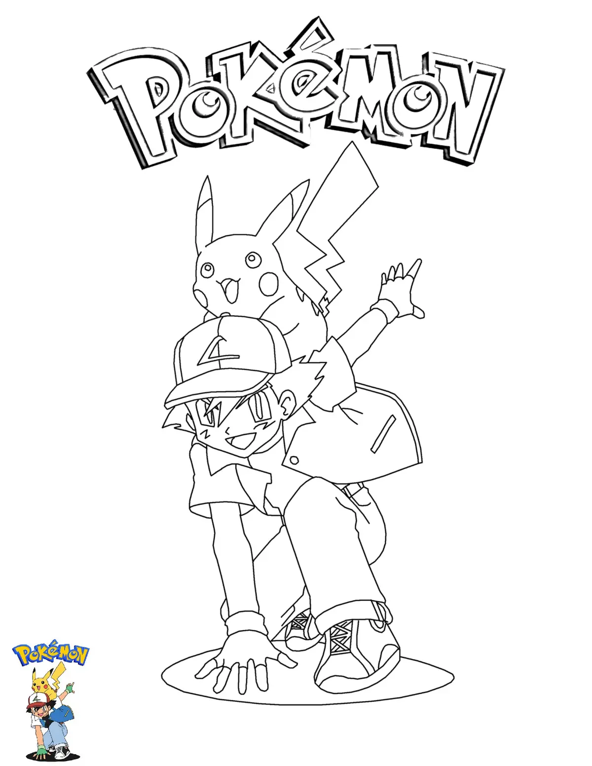 Ash and Pikachu Pokemon coloring page to print