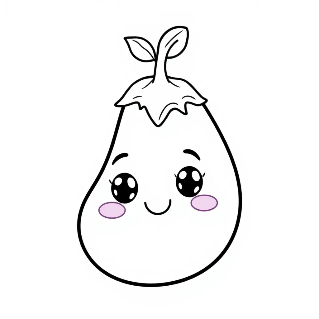 Disegno di Melanzana Kawaii per la Scuola Materna – Verdure da stampare