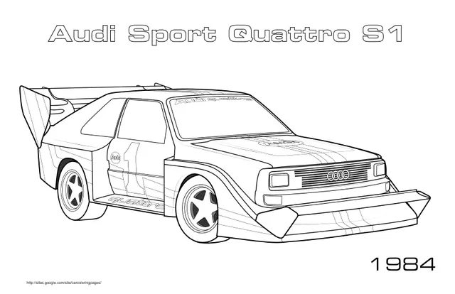 Coloriage Audi Sport Quattro S1 1984 rallye - Voiture de course à imprimer