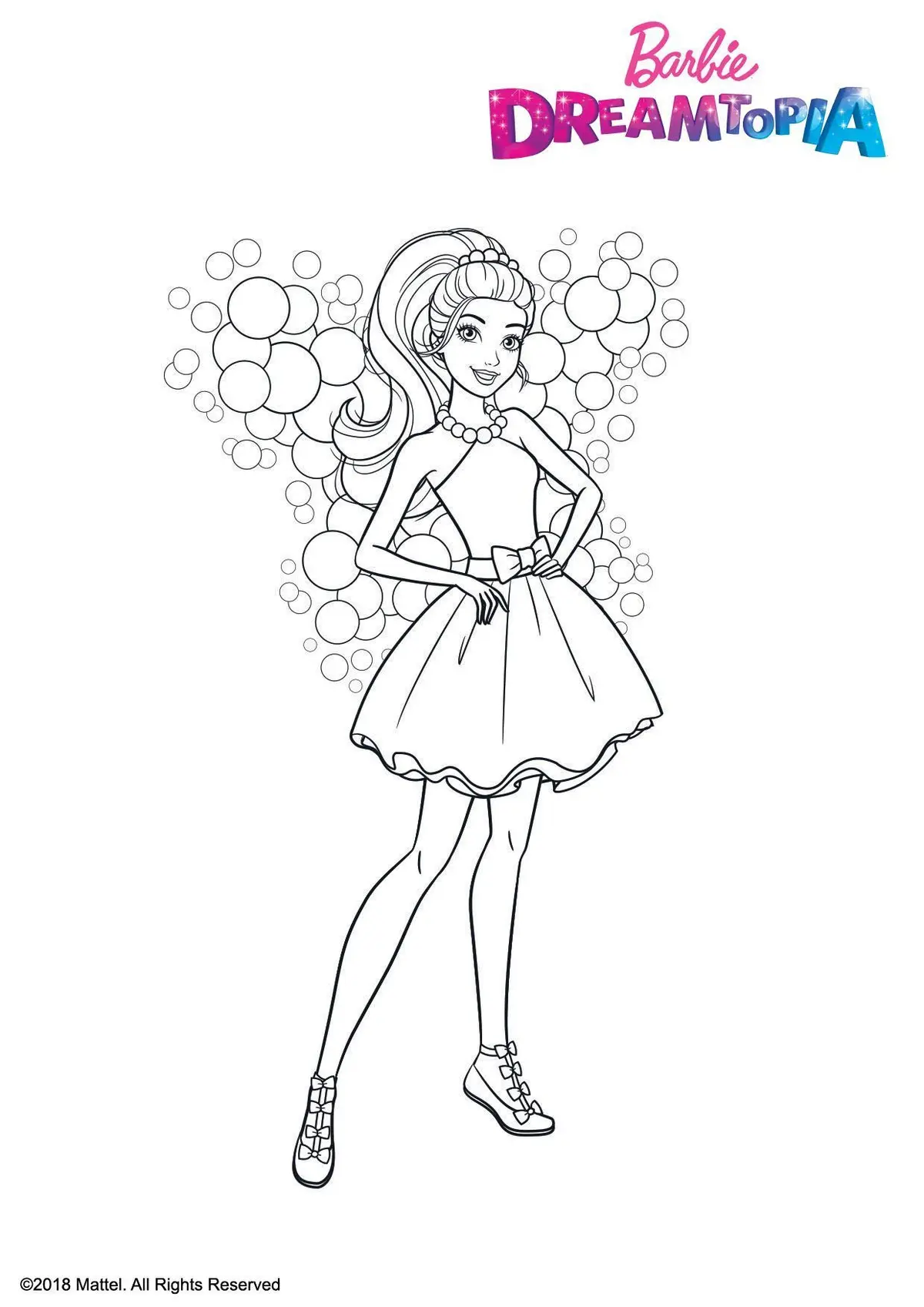 Barbie Surrounded by Sparkling Magic Bubbles coloring page to print