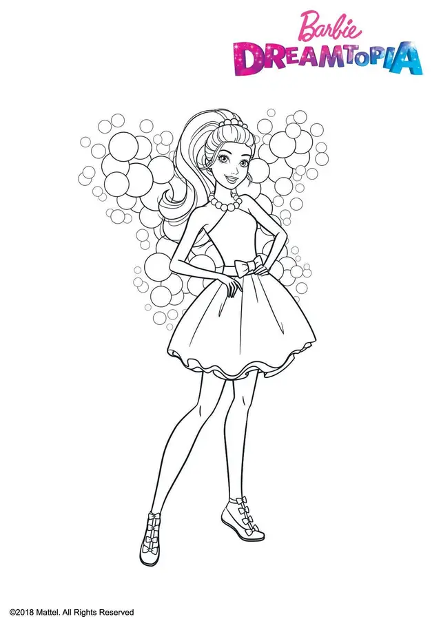 Coloriage Barbie entourée de bulles magiques scintillantes - Barbie à imprimer
