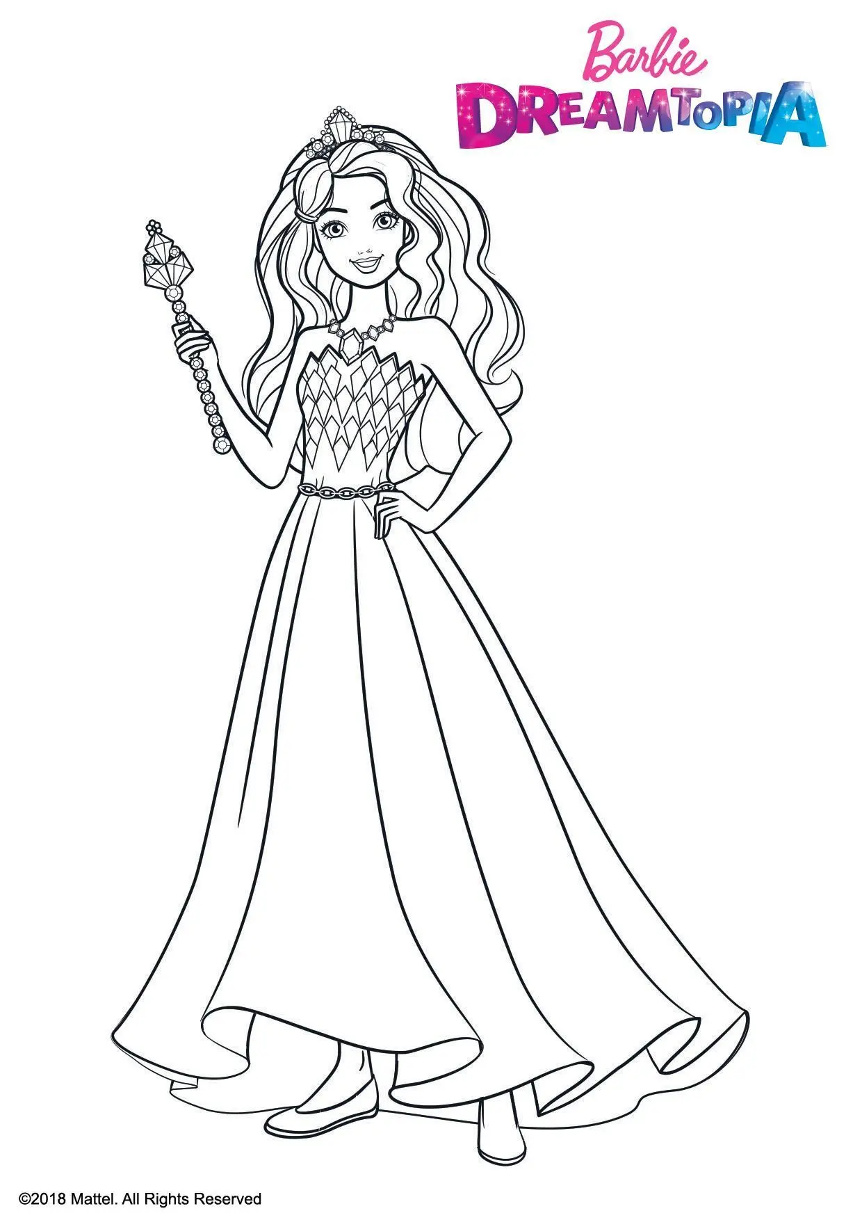 Coloriage Barbie en robe de princesse pailletée - Gulli à imprimer