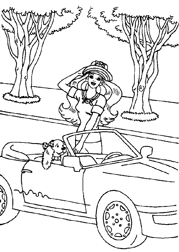 Coloriage Barbie En Voiture Avec Son Chien - Barbie à imprimer