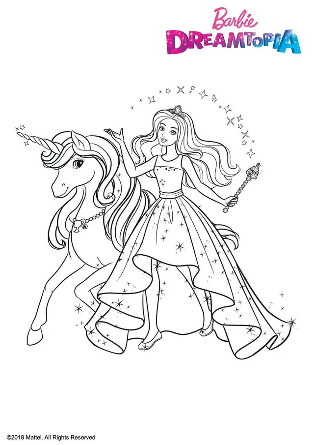 Coloriage Barbie et la Licorne Ailée Magique - Barbie à imprimer